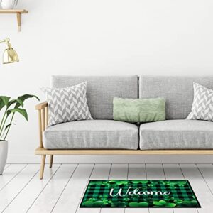 Timtin St. Patrick's Day Doormat Lucky Green Shamrocks St. Patrick's Day Doormat Irish Plaid Welcome Mat Non Slip Rubber Area Rugs for Bathroom Entrance Front Door Indoor Outdoor 15.7 x 23.6 Inch