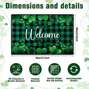 Timtin St. Patrick's Day Doormat Lucky Green Shamrocks St. Patrick's Day Doormat Irish Plaid Welcome Mat Non Slip Rubber Area Rugs for Bathroom Entrance Front Door Indoor Outdoor 15.7 x 23.6 Inch