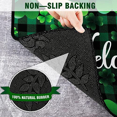 Timtin St. Patrick's Day Doormat Lucky Green Shamrocks St. Patrick's Day Doormat Irish Plaid Welcome Mat Non Slip Rubber Area Rugs for Bathroom Entrance Front Door Indoor Outdoor 15.7 x 23.6 Inch