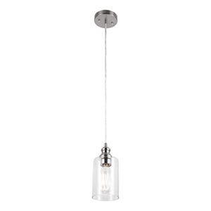 gruenlich pendant lighting fixture for kitchen and dining room, hanging lighting fixture, e26 medium base, metal construction with clear glass, bulb not included, 1-pack nickel