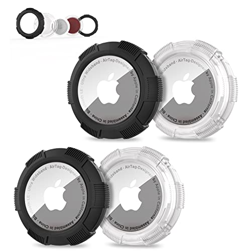 Tieuwant 4 Pack AirTag Case, Adhesive AirTag Bike Mount, Full Protective AirTag Holder with Built-in Protective Film, Anti-Scratch AirTag Sticker for Apple AirTag Tracker(Black+Clear)