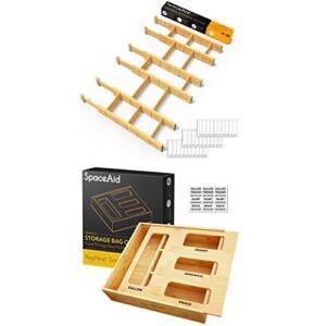 spaceaid bamboo drawer dividers with inserts and labels, 6 dividers with 12 inserts (17-22 in), bag storage organizer (1 box 4 slots)