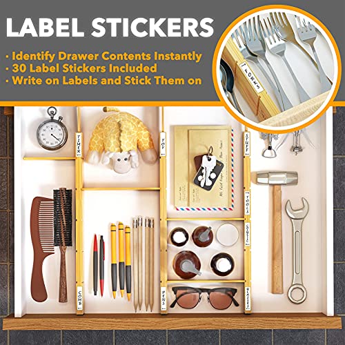 SpaceAid Bamboo Drawer Dividers with Inserts and Labels, 6 Dividers with 12 Inserts (17-22 in), Bag Storage Organizer (1 Box 4 Slots)