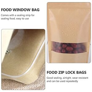 Cabilock 50Pcs Kraft Paper Stand Up Bags Reusable Valve BagWindow Food Tea Sealing Bags