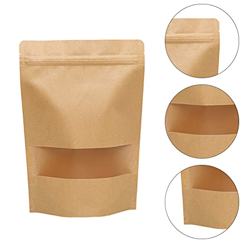 Cabilock 50Pcs Kraft Paper Stand Up Bags Reusable Valve BagWindow Food Tea Sealing Bags