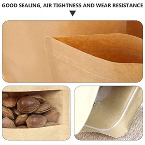 Cabilock 50Pcs Kraft Paper Stand Up Bags Reusable Valve BagWindow Food Tea Sealing Bags