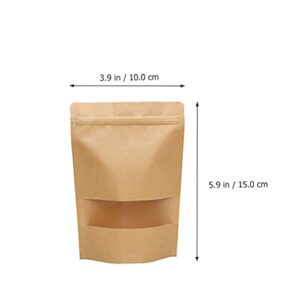 Cabilock 50Pcs Kraft Paper Stand Up Bags Reusable Valve BagWindow Food Tea Sealing Bags