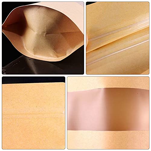 Cabilock 50Pcs Kraft Paper Stand Up Bags Reusable Valve BagWindow Food Tea Sealing Bags