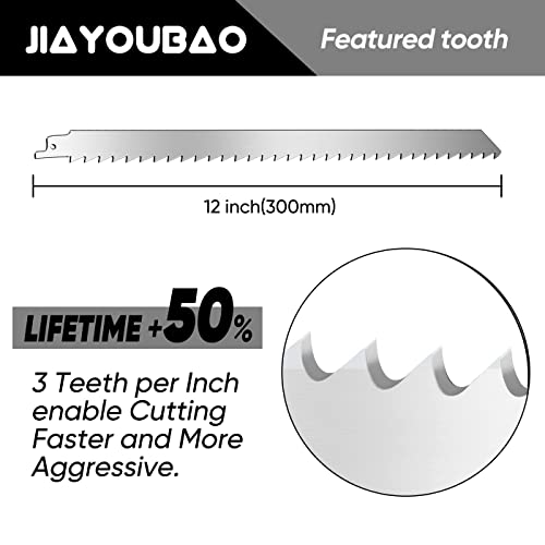 JIAYOUBAO12-Inch Stainless Steel Saw Blades for Meat Cutting 3TPI Big Tooth Unpainted Reciprocating Saw Blades for Frozen Meat, Bones, Turkey, Ice Cubes, Cured Ham, Sheep, Beef and Ice Cubes