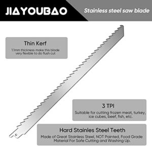 JIAYOUBAO12-Inch Stainless Steel Saw Blades for Meat Cutting 3TPI Big Tooth Unpainted Reciprocating Saw Blades for Frozen Meat, Bones, Turkey, Ice Cubes, Cured Ham, Sheep, Beef and Ice Cubes