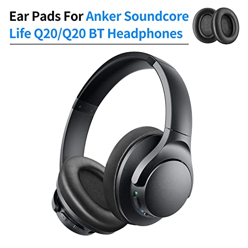 Replacement Ear Pads for Anker Soundcore Life Q20 / Q20 BT Softer Leather, Luxurious Memory Foam, Added Thickness, Enhanced Noise Isolation (Black)