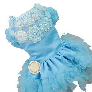 pet wedding dress round neck good teddy dog lace style wedding dress pet apparel blue xl