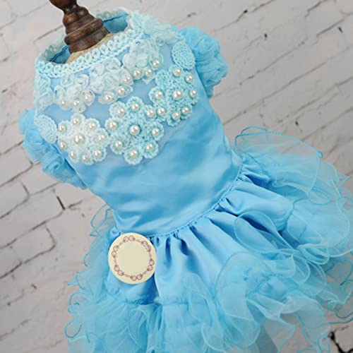 Pet Wedding Dress Round Neck Good Teddy Dog Lace Style Wedding Dress Pet Apparel Blue XL