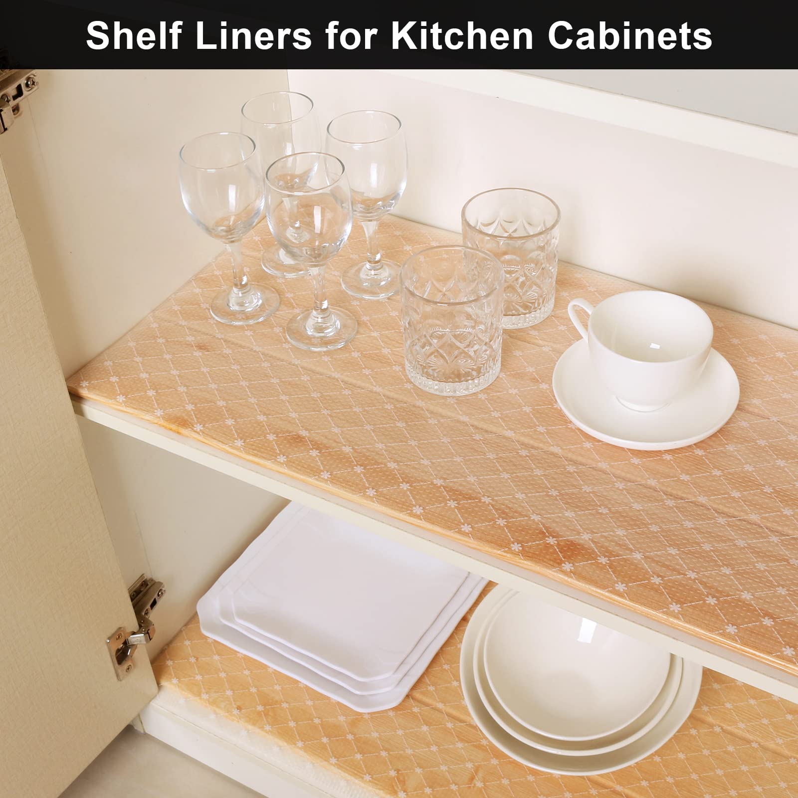 Cooyes Shelf Liners for Kitchen Cabinets, Non-Adhesive EVA Drawer Liner, Non-Slip Washable Cabinet Liner, Easy to Use Shelf Liners for Kitchen, Shelves, Refrigerator, Drawers, Desks