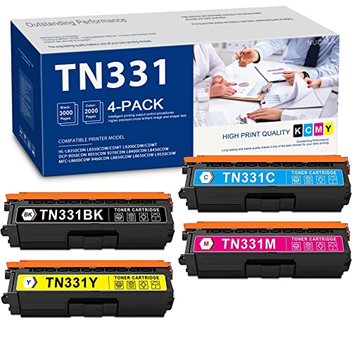 NUCALA Compatible 4 Pack TN-331BK TN-331C TN-331M TN-331Y Toner Cartridge Set Replacement for TN331 TN-331 to use with HL-L8350CDW HL-L8250CDN HL-L8350CDWT MFC-L8850CDW MFC-L8600CDW Printer (BK/C/M/Y)