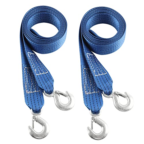 Nylon Tow Strap with Hooks, 2Pack 2Inch x 13Ft Recovery Rope 10,000LB Heavy Duty Towing Rope for Towing Vehicles in Roadside Emergency,Blue