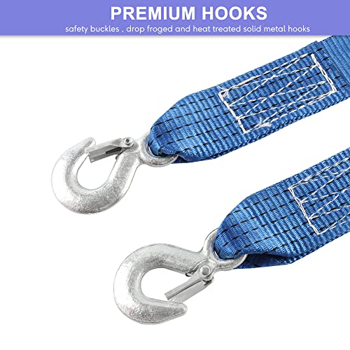 Nylon Tow Strap with Hooks, 2Pack 2Inch x 13Ft Recovery Rope 10,000LB Heavy Duty Towing Rope for Towing Vehicles in Roadside Emergency,Blue