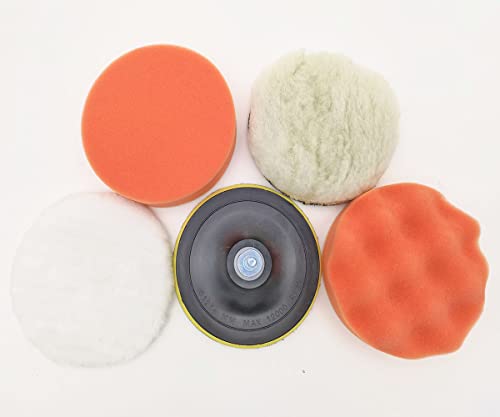 Drill polishing kit 5 inch Polishing Pad Kit Wool Polishing Pads Sponge Pads Polishing Buffer 6-Piece Set with M10 Drill Adapter