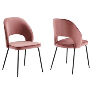 modway nico performance velvet dining chairs in black dusty rose-set of 2