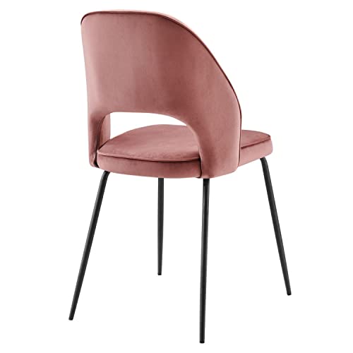 Modway Nico Performance Velvet Dining Chairs in Black Dusty Rose-Set of 2