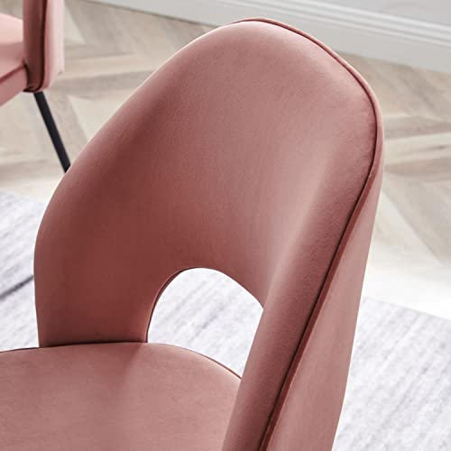 Modway Nico Performance Velvet Dining Chairs in Black Dusty Rose-Set of 2