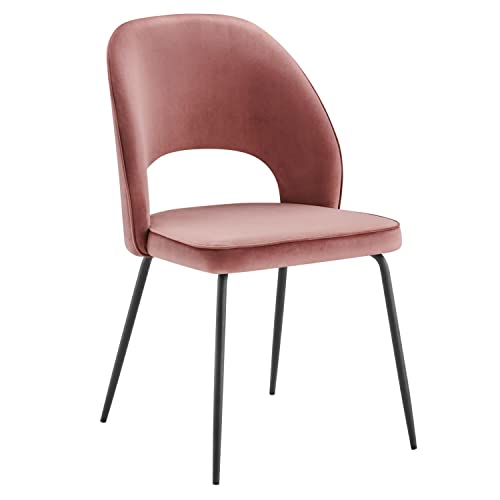 Modway Nico Performance Velvet Dining Chairs in Black Dusty Rose-Set of 2