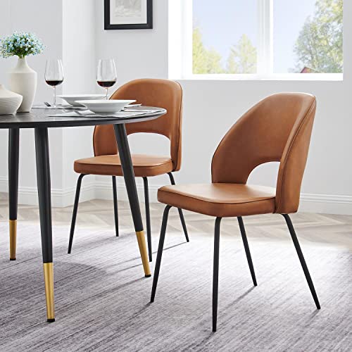 Modway Nico Vegan Leather Dining Chairs in Black Tan-Set of 2