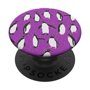 penguins on purple with snow - popsockets swappable popgrip
