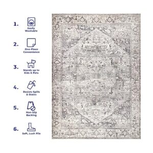 nuLOOM Brielle Machine Washable Vintage Medallion Runner Rug, 2' 6" x 12', Grey, Rectangular, 0.1" Thick