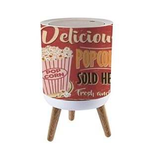 ikflwjutfw small trash can with lid vintage popcorn metal sign retro poster 1950s style 7 liter garbage elasticity press cover for kitchen bathroom office fashion paper basket 1.8 gallon multicolor