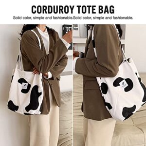 Ndeno Women Tote Bags Grocery Shoulder Bag Corduroy with Inner Pocket for Work Beach Lunch Travel Shopping Shopper Handbags (Cow)