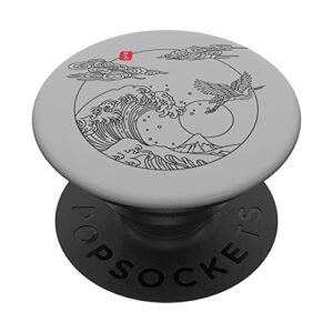 japanese vintage line art crane the great wave off kanagawa popsockets swappable popgrip