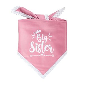 everything tailed big sister dog bandana for pregnancy announcement, handkerchief and/or scarf accessory for dog, warm pink color, fits medium to large dogs, gender reveal prop for expecting mothers