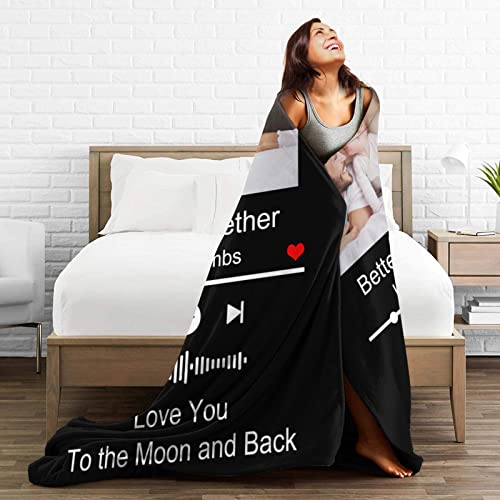 SIMIEEK Custom Blanket Personalized Photos Text Collage with Spotif Customized Picture Throws Blankets for Couple Lover Adults Family Birthday, 50x40 Inches