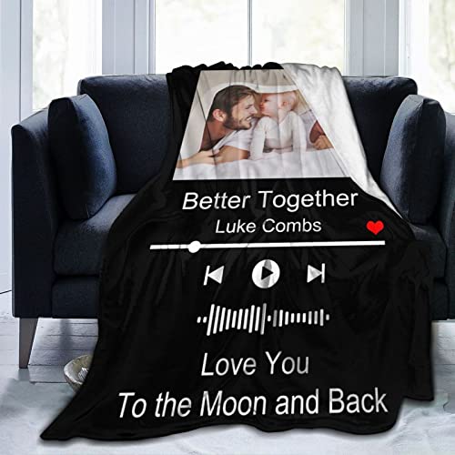 SIMIEEK Custom Blanket Personalized Photos Text Collage with Spotif Customized Picture Throws Blankets for Couple Lover Adults Family Birthday, 50x40 Inches