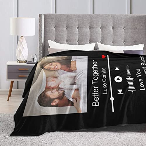 SIMIEEK Custom Blanket Personalized Photos Text Collage with Spotif Customized Picture Throws Blankets for Couple Lover Adults Family Birthday, 50x40 Inches