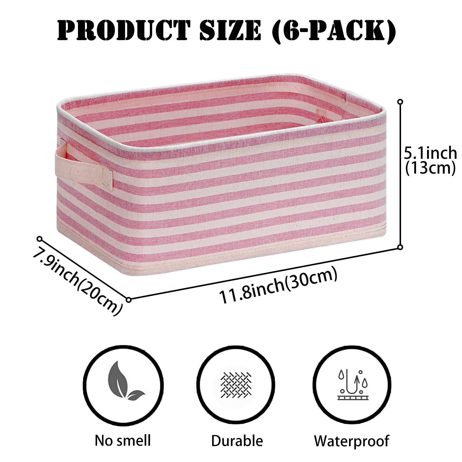 PFFVRP Small Storage Basket 6-Pack, Fabric Storage Bins for Closet, Storage Baskets for Shelves Organizing, Folable Baskets for organizing Clothes, Toys, Books, Gifts (Pink)