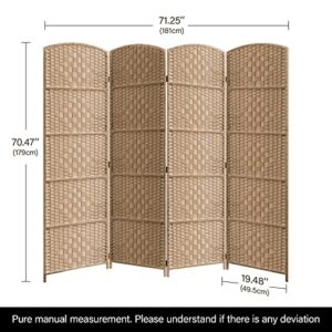 Room Divider 4 Panel, Krute 6Ft 19.7" Wide Partition Folding Screen Room Dividers Freestanding, Indoor Portable Partition Screen, Diamond Double-Weaved,No Installation Required（Wood Color）