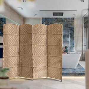 Room Divider 4 Panel, Krute 6Ft 19.7" Wide Partition Folding Screen Room Dividers Freestanding, Indoor Portable Partition Screen, Diamond Double-Weaved,No Installation Required（Wood Color）