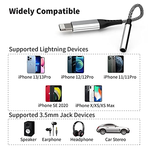 AUDIANO Lightning to 3.5 mm Headphone Jack Adapter, [Apple MFi Certified] iPhone 3.5mm Headphones/Earphones Jack Aux Audio Dongle Adapter Compatible for iPhone 13/13 Pro/12/12 Pro Max/11/X/XR/XS