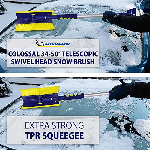 MICHELIN 2 Pack Colossal Extendable 34-49” Snow Brush for Trucks, Swivel Head, Squeegee, Ice Scraper, Ergonomic, Scratch Free Auto Window Snowbrush, Windshield Broom for Car, SUV
