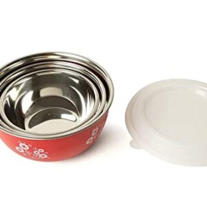 King International Microwave Safe Stainless Steel Red Designer Round Airtight Lid Food Storage Containers Set of 4,Stackable Mixing Bowl with Lid, Tiffin, Lunch Box