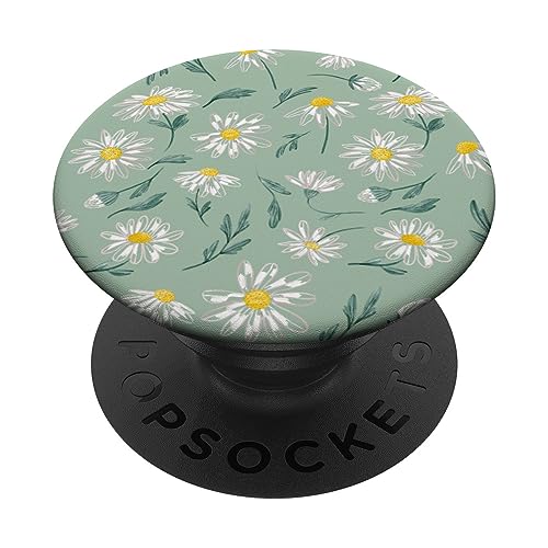 Pattern Sage Green Flowers Pastel Daisy Flower Aesthetic PopSockets Standard PopGrip