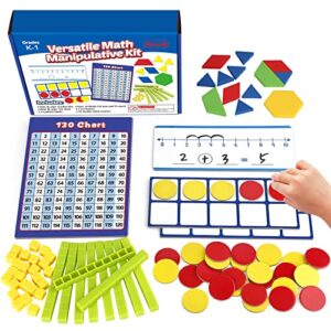 take home versatile math manipulatives kit for kids grade k-3,with ten-frames,base ten blocks,math counters,number line,120 number chart,pattern blocks,homeschool supplies (develops early math skills)