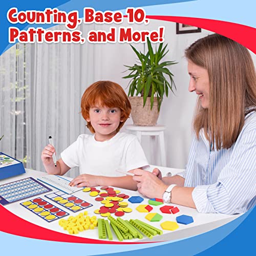 Take Home Versatile Math Manipulatives Kit for Kids Grade K-3,With Ten-Frames,Base Ten Blocks,Math Counters,Number Line,120 Number Chart,Pattern Blocks,Homeschool Supplies (Develops Early Math Skills)