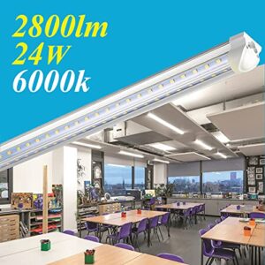 LED Shop Light 2ft, 24W 2500LM 6000K, T8 Led Garage Light, Clear Cover Linkable LED Tube Lights, Shop Lights for Room,Workbencha, Warehouse, V Shape LED Ceiling Lights, Basement, Plug & Play 4-Pack