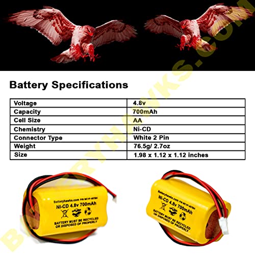 (5 Pack) CXL6VBXT Battery 4.8v 700mAh Ni-CD Exit Sign Emergency Light mcPhilben Ni-CAD 4.8vDC .700AH