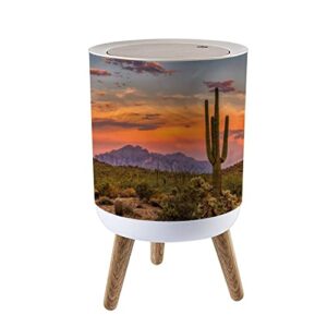 small trash can with lid sonoran sunset round recycle bin press top dog proof wastebasket for kitchen bathroom bedroom office 7l/1.8 gallon