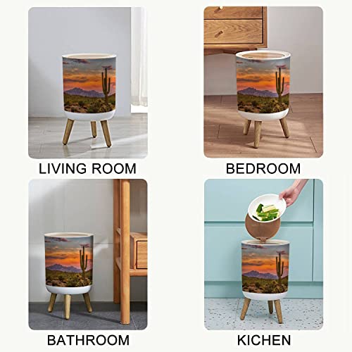 Small Trash Can with Lid Sonoran Sunset Round Recycle Bin Press Top Dog Proof Wastebasket for Kitchen Bathroom Bedroom Office 7L/1.8 Gallon