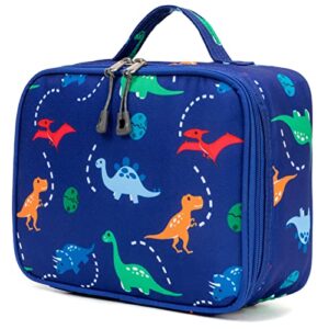 jinberyl insulated lunch box bag for kids boys, size for preschool, kindergarten, or travel, dinosaur blue